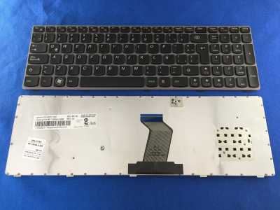 Клавиатура для ноутбука Lenovo IdeaPad Y570, чёрная, с серой рамкой, US