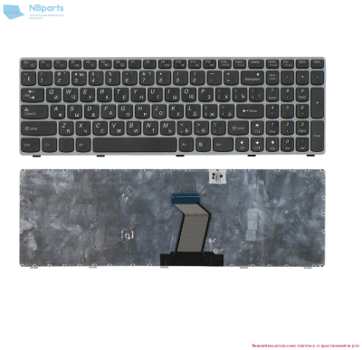Клавиатура для ноутбука Lenovo IdeaPad Y570, чёрная, с серой рамкой, RU